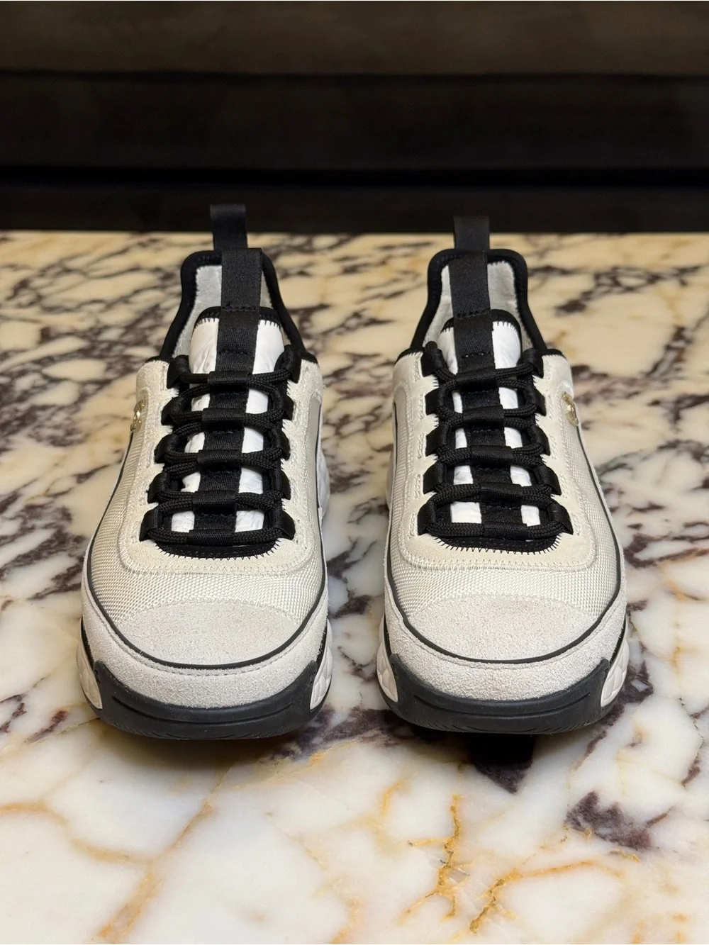 CHANEL Runner Sneakers White & Suede Fabric